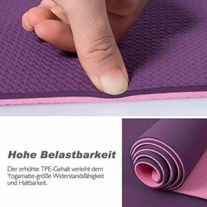 TOPLUS Gymnastikmatte, Yogamatte Yogamatte Gepolstert & rutschfest für Fitness Pilates & Gymnastik mit Tragegurt (Lila-Pink) – Bild 2