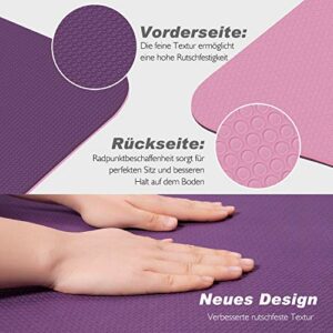 TOPLUS Gymnastikmatte, Yogamatte Yogamatte Gepolstert & rutschfest für Fitness Pilates & Gymnastik mit Tragegurt (Lila-Pink) – Bild 3