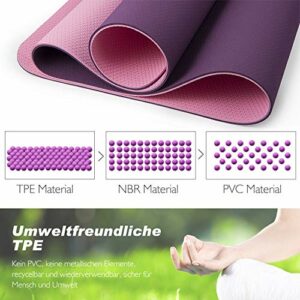 TOPLUS Gymnastikmatte, Yogamatte Yogamatte Gepolstert & rutschfest für Fitness Pilates & Gymnastik mit Tragegurt (Lila-Pink) – Bild 4