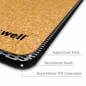 Mosswell Premium Kork-Yogamatte (4mm dick) - Rutschfeste Fitnessmatte mit Hilfslinien - Pilatesmatte + Yogatasche – Bild 3