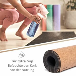 Mosswell Premium Kork-Yogamatte (4mm dick) - Rutschfeste Fitnessmatte mit Hilfslinien - Pilatesmatte + Yogatasche – Bild 5