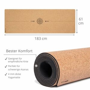 Mosswell Premium Kork-Yogamatte (4mm dick) - Rutschfeste Fitnessmatte mit Hilfslinien - Pilatesmatte + Yogatasche – Bild 6