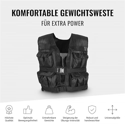 GORILLA SPORTS Gewichtsweste - inkl. Tragetasche, Verstellbar, 10 kg, 20 kg, 30 kg Gewichte, 56 x 52 cm, mit Gewichten, Unisex, Schwarz - Trainingsweste, Weight Vest, Laufweste, Krafttraining – Bild 3