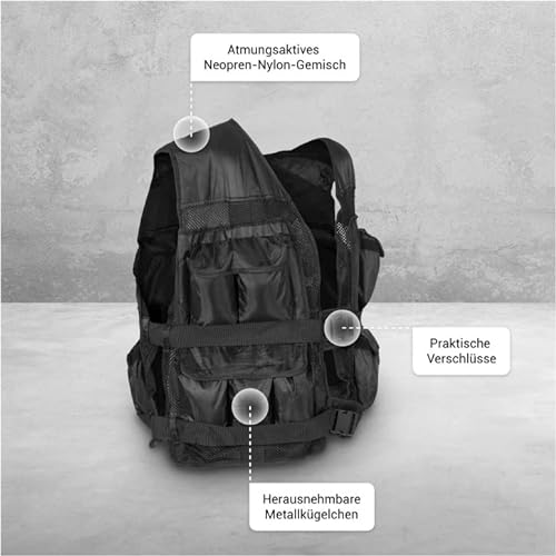 GORILLA SPORTS Gewichtsweste - inkl. Tragetasche, Verstellbar, 10 kg, 20 kg, 30 kg Gewichte, 56 x 52 cm, mit Gewichten, Unisex, Schwarz - Trainingsweste, Weight Vest, Laufweste, Krafttraining – Bild 4