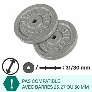 GORILLA SPORTS Hantelscheiben - Set/Einzeln, 0,5 kg, 1,25 kg, 2 kg, 2,5 kg, 5 kg, 10 kg, 15 kg, 20 kg, 25 kg, 30 kg Gewichte, 30/31 mm, Gusseisen, Silber/Schwarz - Gewichtsscheiben, Bumper Plates – Bild 2