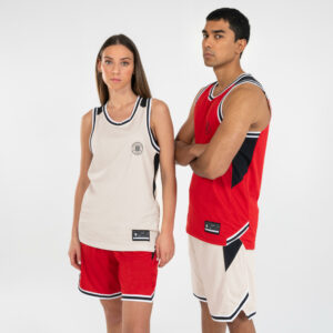 Damen/Herren Basketball Trikot ärmellos wendbar - T500 rot/beige