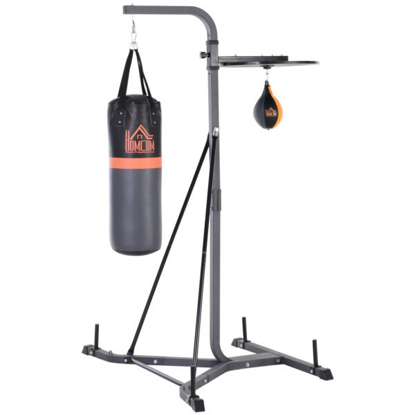 HOMCOM Boxsackständer  2-in-1 mit 20 kg Boxsack & Punchingball, Freistehende Boxstation, Höhenverstellbar, bis 100 kg, Stahl  Aosom.de