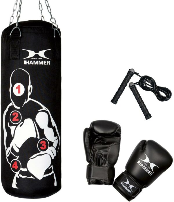 Hammer Boxsack "Sparring Pro", (Set, 3 tlg., mit Boxhandschuhen-mit Sprungseil)