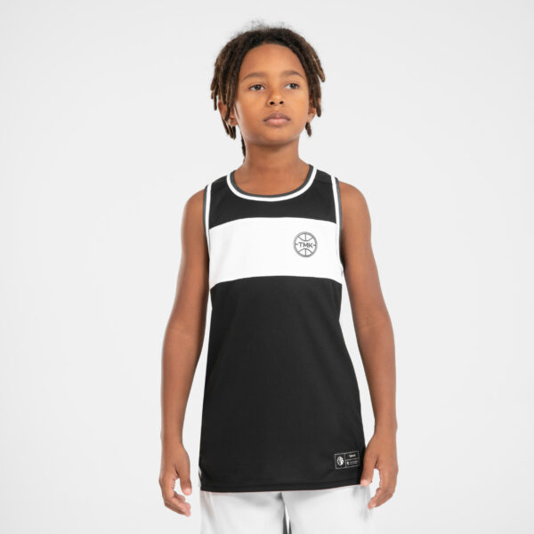 Kinder Basketball Trikot ärmellos wendbar - T500R schwarz/weiss