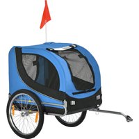 PawHut Hundeanhänger  Fahrradanhänger Hundetransporter, Hunde Fahrrad Anhänger, Blau+Schwarz, 130x73x90cm  Aosom