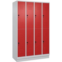C+P Doppel-Garderobenschrank "Classic Plus", Abteilbreite 30 cm, mit Sockel, Feuerrot (RAL 3000), 195x120x50 cm/ 8 Fächer